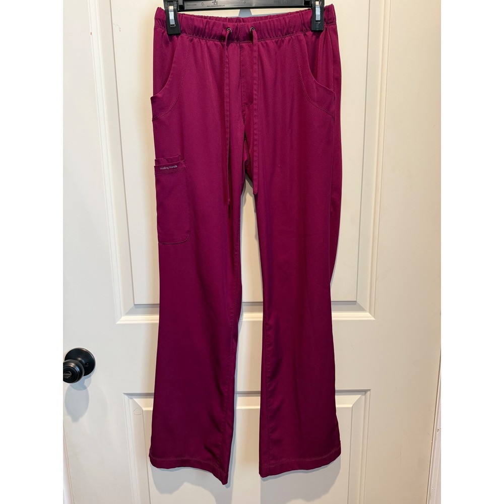Healing Hands HH Works Womens XS Scrub Pants Burgundy Drawstring Cargo Pockets